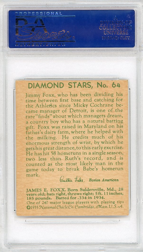 1934-1936 Diamond Stars Jimmie Foxx