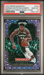 2022 Panini Prizm Monopoly Prizm All-Stars Giannis Antetokounmpo Prizm As-purple Money Shim PSA 10 #PS3