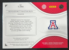 2022 Panini National Treasures Collegiate Bennedict Mathurin #TL-BMA Autograph 16/49
