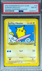 2001 Pokemon Black Star, Surfing Pikachu, Promo - Pokemon League, #28, PSA 8