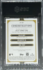 2022 Topps Triple Threads Baseball, Triple Relic Combo Emerald 7/18, May / Griffey, Jr / Trout, #RCC-MGT, SGC 9.5