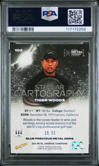 2024 Skybox Metal Universe Champions Tiger Woods #102 Blue Precious Gems PSA 7