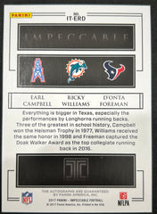 2017 Panini Impeccable Earl Campbell D'Onta Foreman Ricky Williams #IT-ERD Autograph 05/10