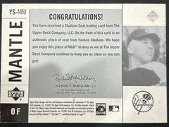 2001 Upper Deck Legends of New York Mickey Mantle #YS-MM Authentic Seat Relic 29/50