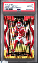 2024 Panini Select Xavier Worthy #32 Red & Yellow Shock PSA 10