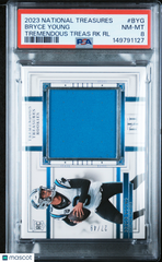 2023 Panini National Treasures Tremendous Treasures Rookies Relics Bryce Young #BYG 27/49 PSA 8