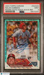 2023 Topps Chrome Rookie Autograph Nolan Gorman #RANGO Aqua Wave Ref 070/199 PSA 9