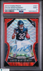 2019 Panini Prizm David Montgomery #327 Autograph Red Wave PSA 9