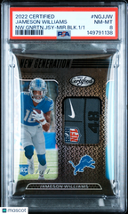 2022 Panini Certified New Generation Jerseys Jameson Williams #NGJJW NW. Gnrtn. Jsy Mir. BLK. 1/1 PSA 8