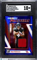 2023 Donruss Optic Bijan Robinson #RP-BR Rookie Phenom Mat. Blue Hyper Prizm SGC 10