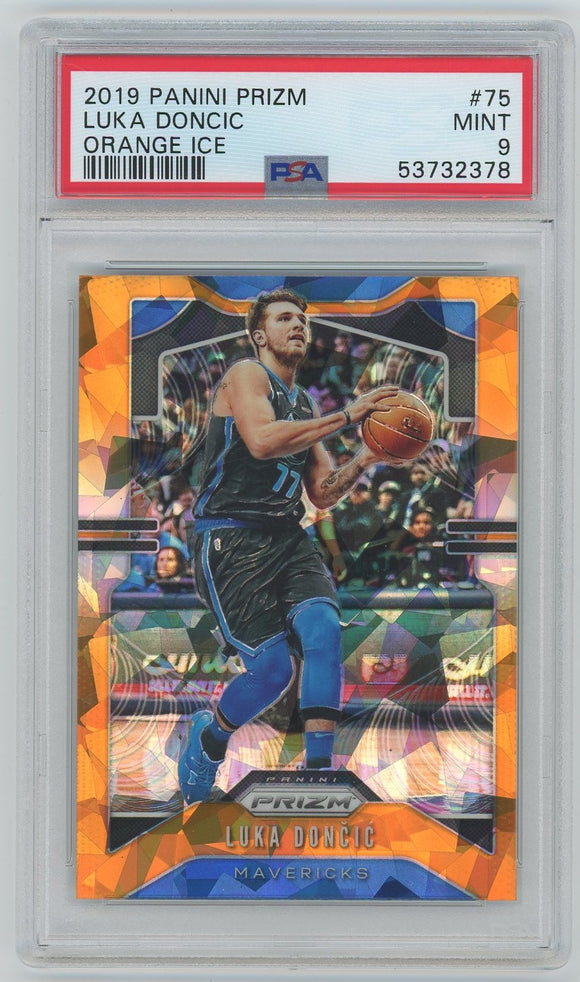 2019 Panini Prizm Luka Doncic Orange Cracked Ice #75 PSA Mint 9