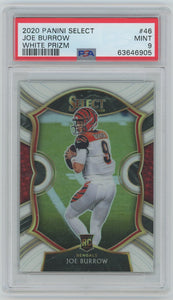 2020 Panini Select Joe Burrow White Prizm /35 Rookie #46 PSA Mint 9
