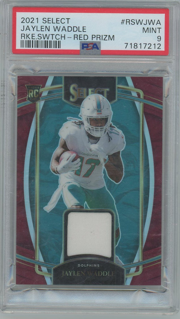 2021 Select Jaylen Waddle Rookie Patch Red Prizm #RSWJWA PSA Mint 9