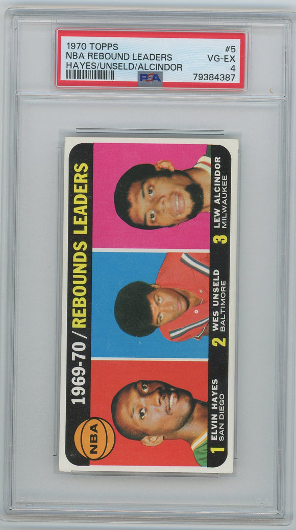1970 Topps NBA Rebound Leaders #4 Hayes/Unself/Alcindor PSA VG-EX 4