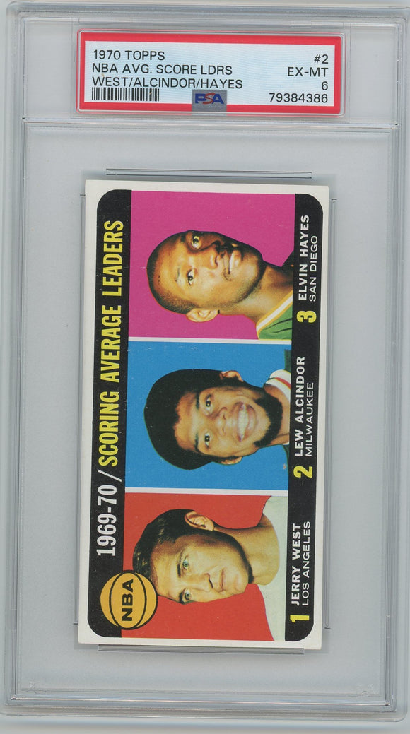 1970 Topps #2 NBA Avg. Score Leaders West/Alcindor/Hayes PSA EX-MT 6