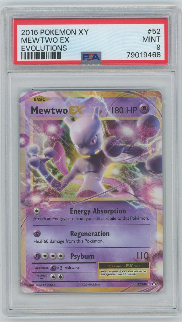 2016 Pokemon XY #52 Mewtwo EX Evolutions PSA Mint 9